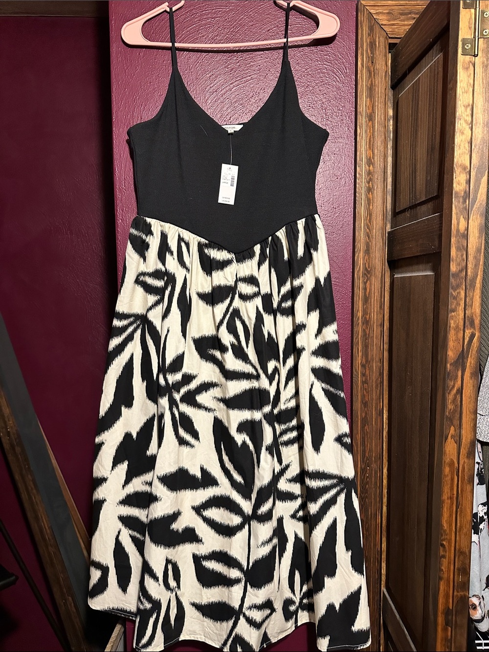 Maurices Black Bodice White and Black Printed Midi Dress